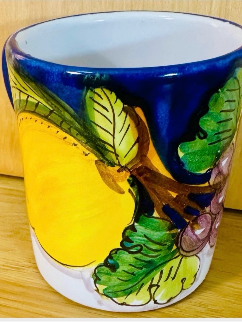 Italian Positano Hand Painted Mug Tre Coralli Grapes Lemon Blue Amalfi Pottery